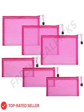 6 Pack Nylon Mesh Cosmetic Bags with Zipper, Makeup Organizer Pouch